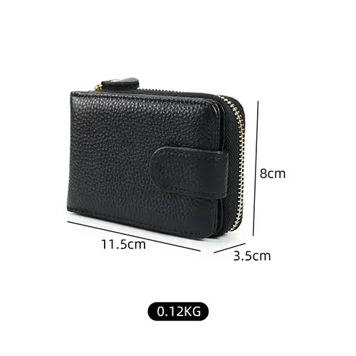 Compact Accordion-Style Leather Card Wallet with Zipper Closure